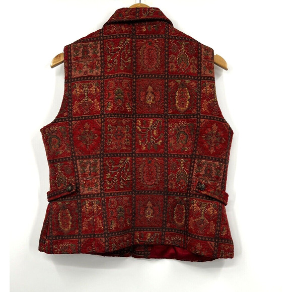 The Territory Ahead Red Print Tapestry Vest Zip Front Side Tabs Lined Size 14 - Picture 8 of 8